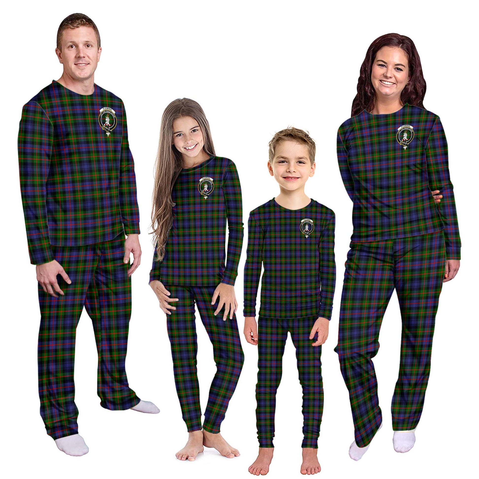 Fleming Tartan Pajamas Family Set with Family Crest Kid - Tartan Vibes Clothing