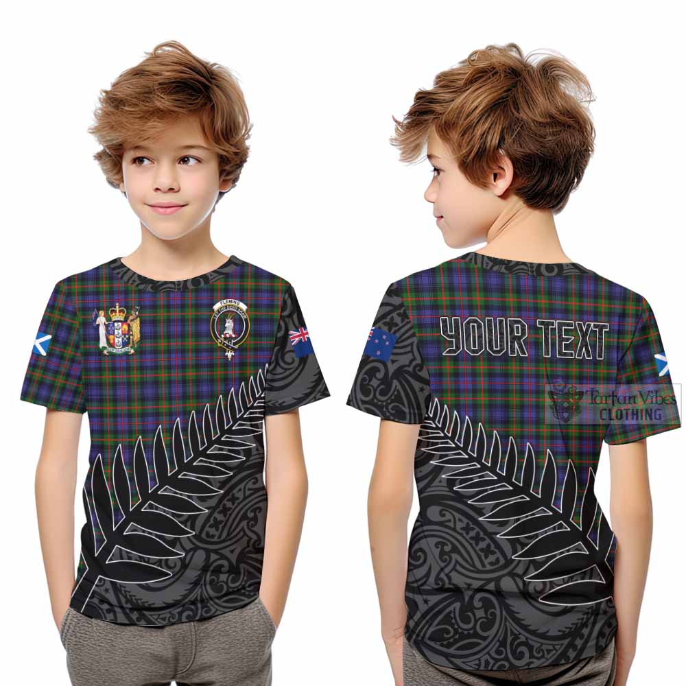 Tartan Vibes Clothing Fleming Crest Tartan Kid T-Shirt with New Zealand Silver Fern Half Style