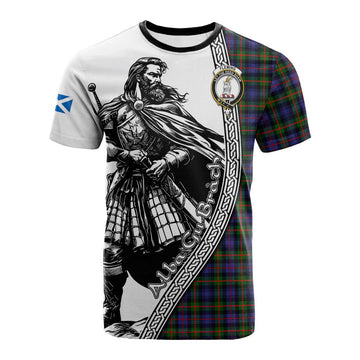 Fleming Tartan Clan Crest Cotton T-shirt with Highlander Warrior Celtic Style