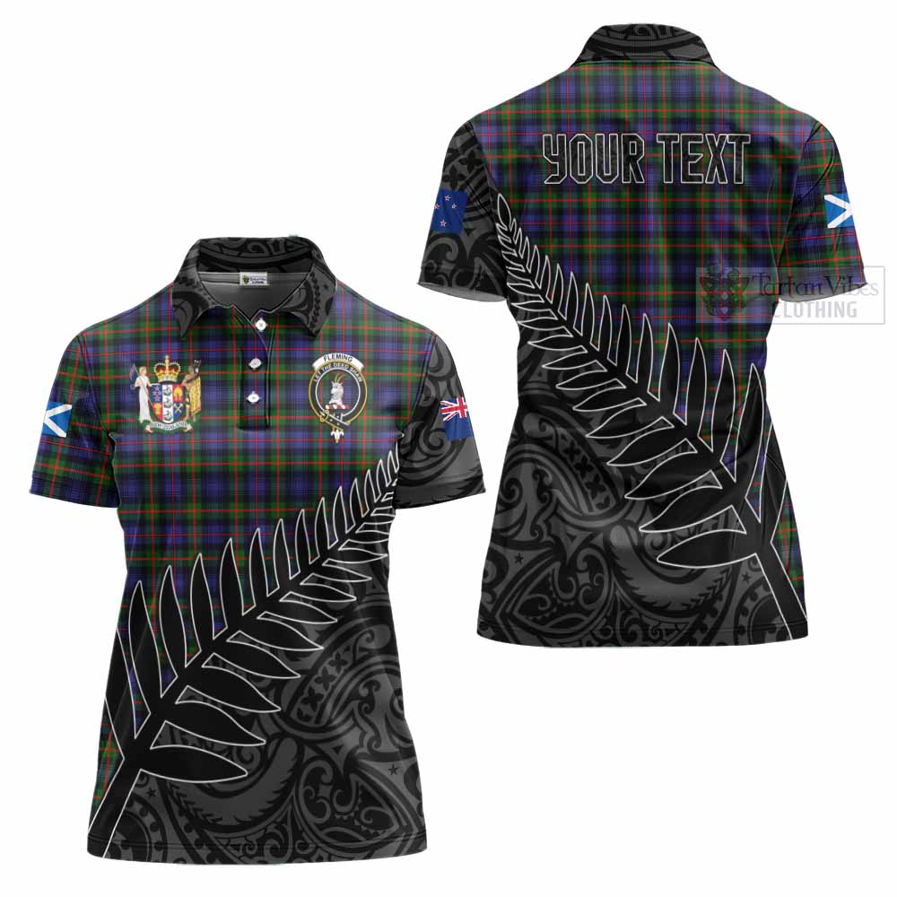 Tartan Vibes Clothing Fleming Crest Tartan Women's Polo Shirt with New Zealand Silver Fern Half Style