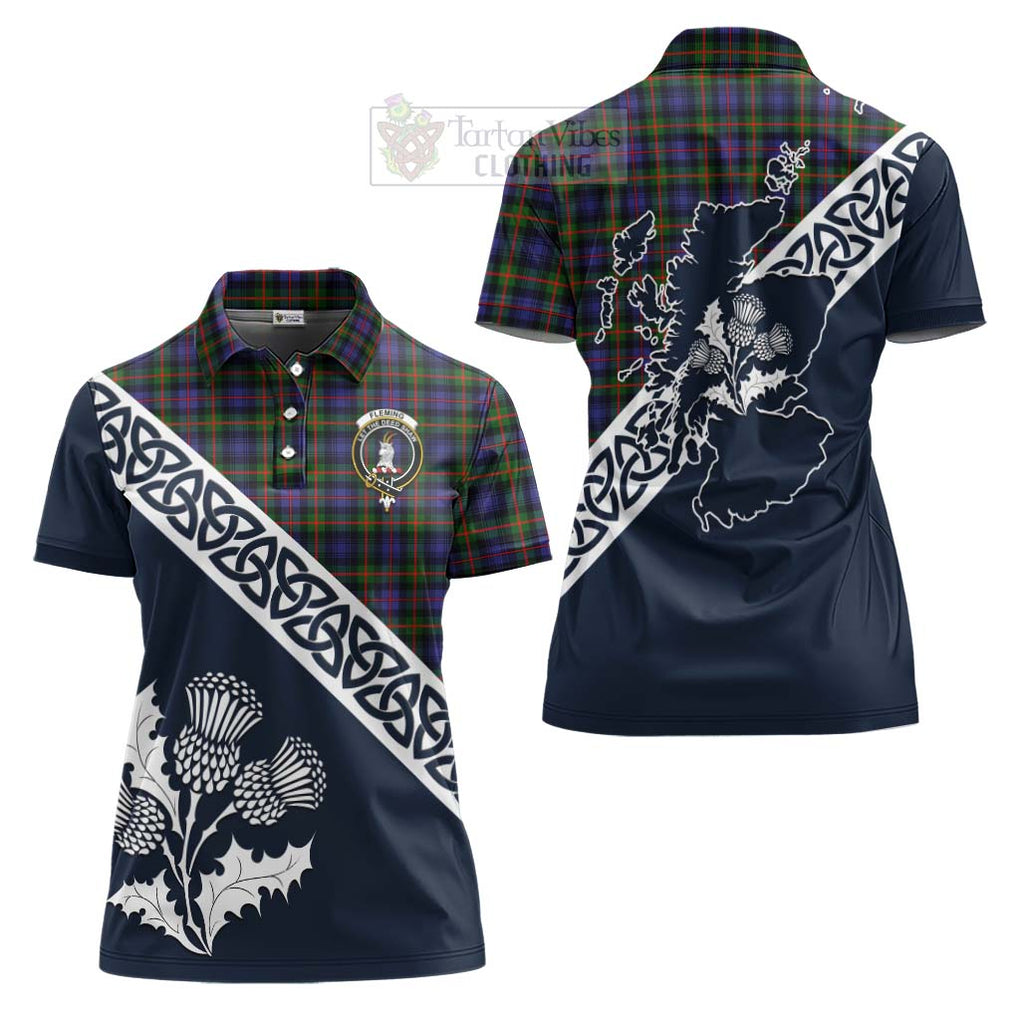 Tartan Vibes Clothing Fleming Tartan Women's Polo Shirt Featuring Thistle and Scotland Map