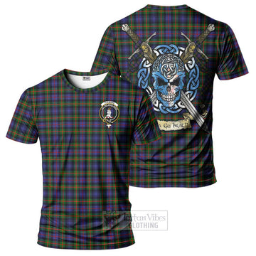 Fleming Tartan T-Shirt with Family Crest Celtic Skull Style