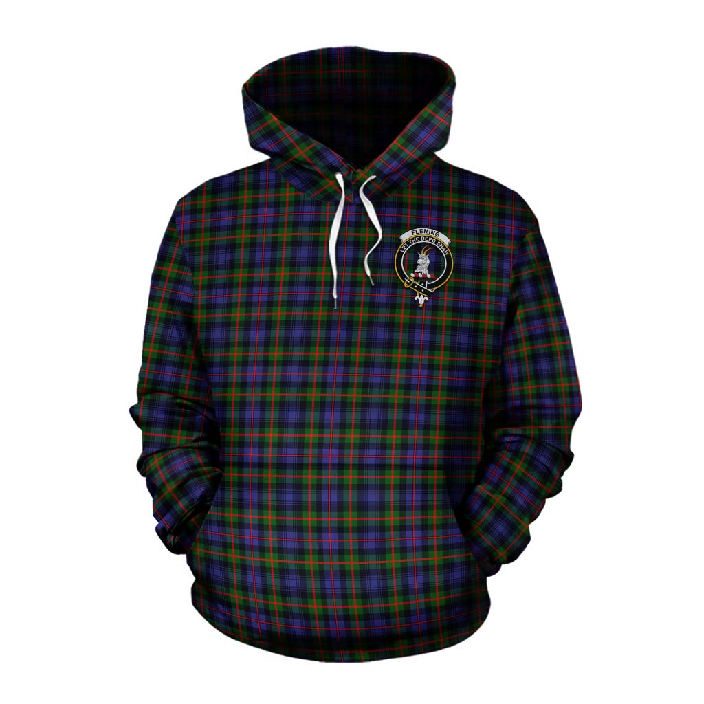 Tartan Vibes Clothing Fleming Tartan Cotton Hoodie with Family Crest Celtic Skull Style