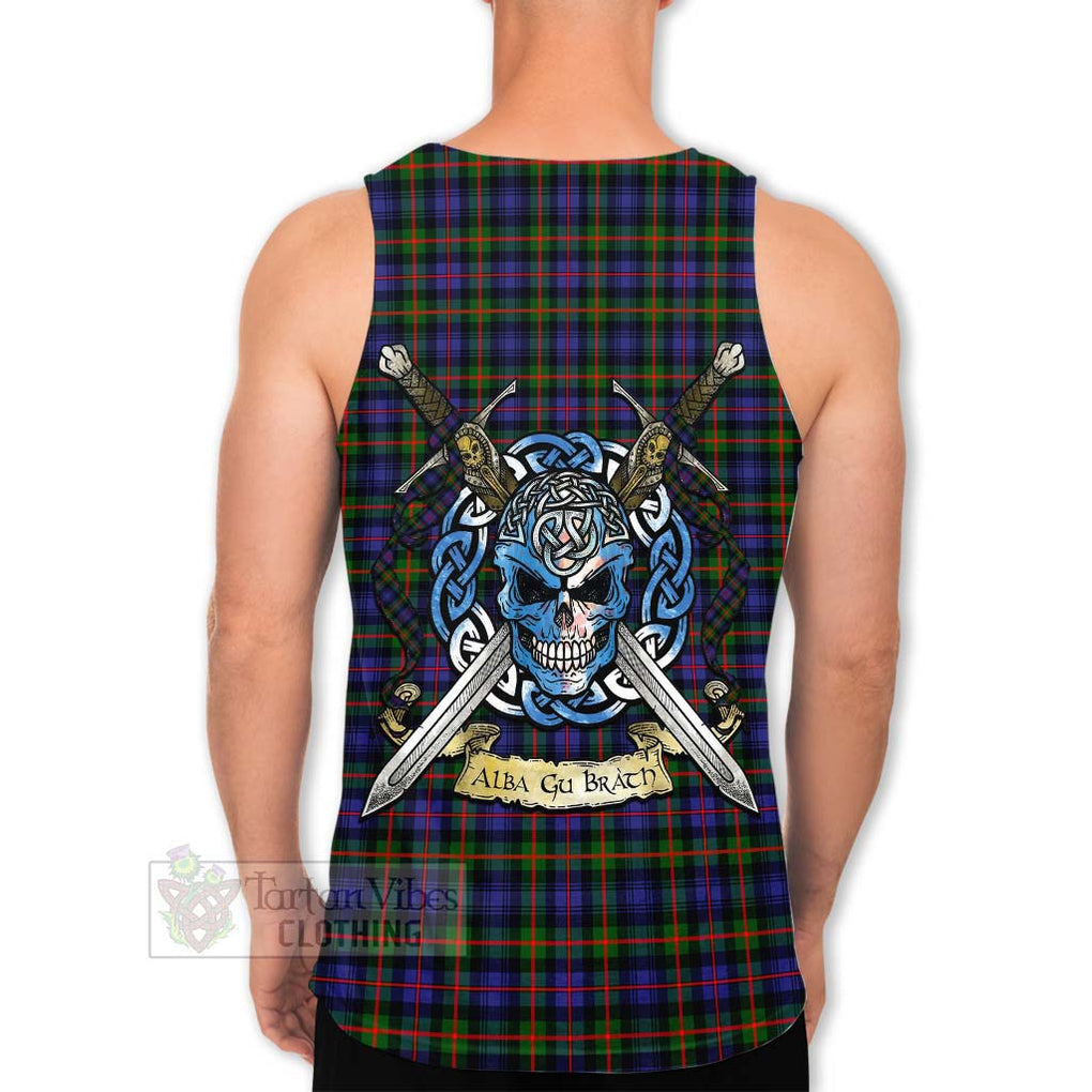 Tartan Vibes Clothing Fleming Tartan Men's Tank Top with Family Crest Celtic Skull Style