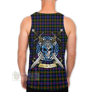 Fleming Tartan Men's Tank Top with Family Crest Celtic Skull Style