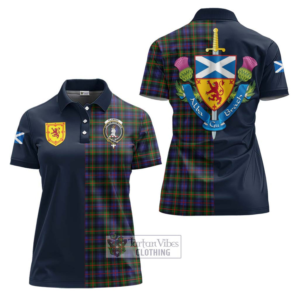 Tartan Vibes Clothing Fleming Tartan Women's Polo Shirt with Scottish Lion Royal Arm Half Style