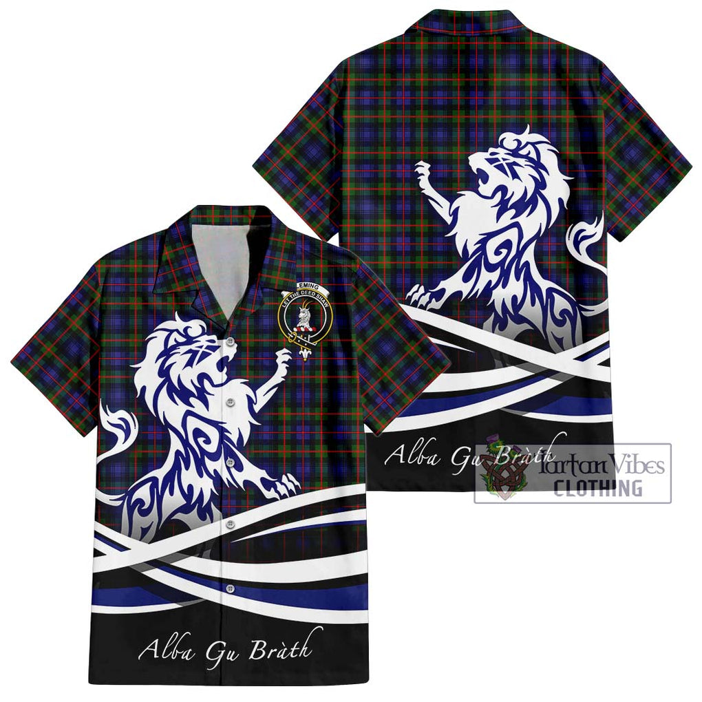 Fleming Tartan Short Sleeve Button Shirt with Alba Gu Brath Regal Lion Emblem Kid - Tartanvibesclothing Shop