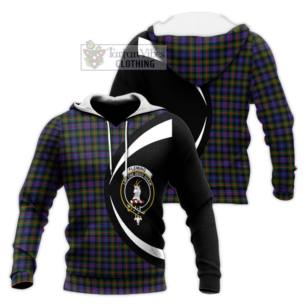 Fleming Tartan Knitted Hoodie with Family Crest Circle Style Unisex Knitted Pullover Hoodie - Tartan Vibes Clothing