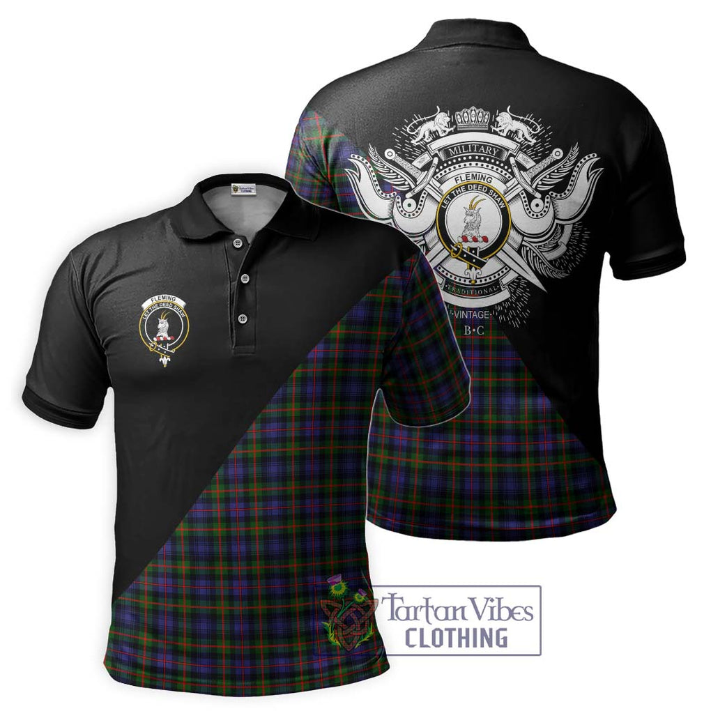 Fleming Tartan Polo Shirt with Family Crest and Military Logo Style Kid - Tartan Vibes Clothing
