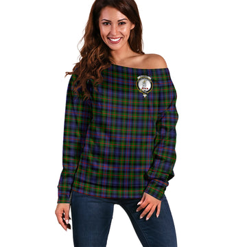 Fleming Tartan Off Shoulder Women Sweater with Family Crest