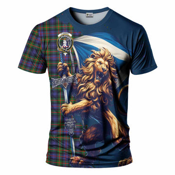 Fleming Tartan Family Crest T-Shirt with Scottish Majestic Lion