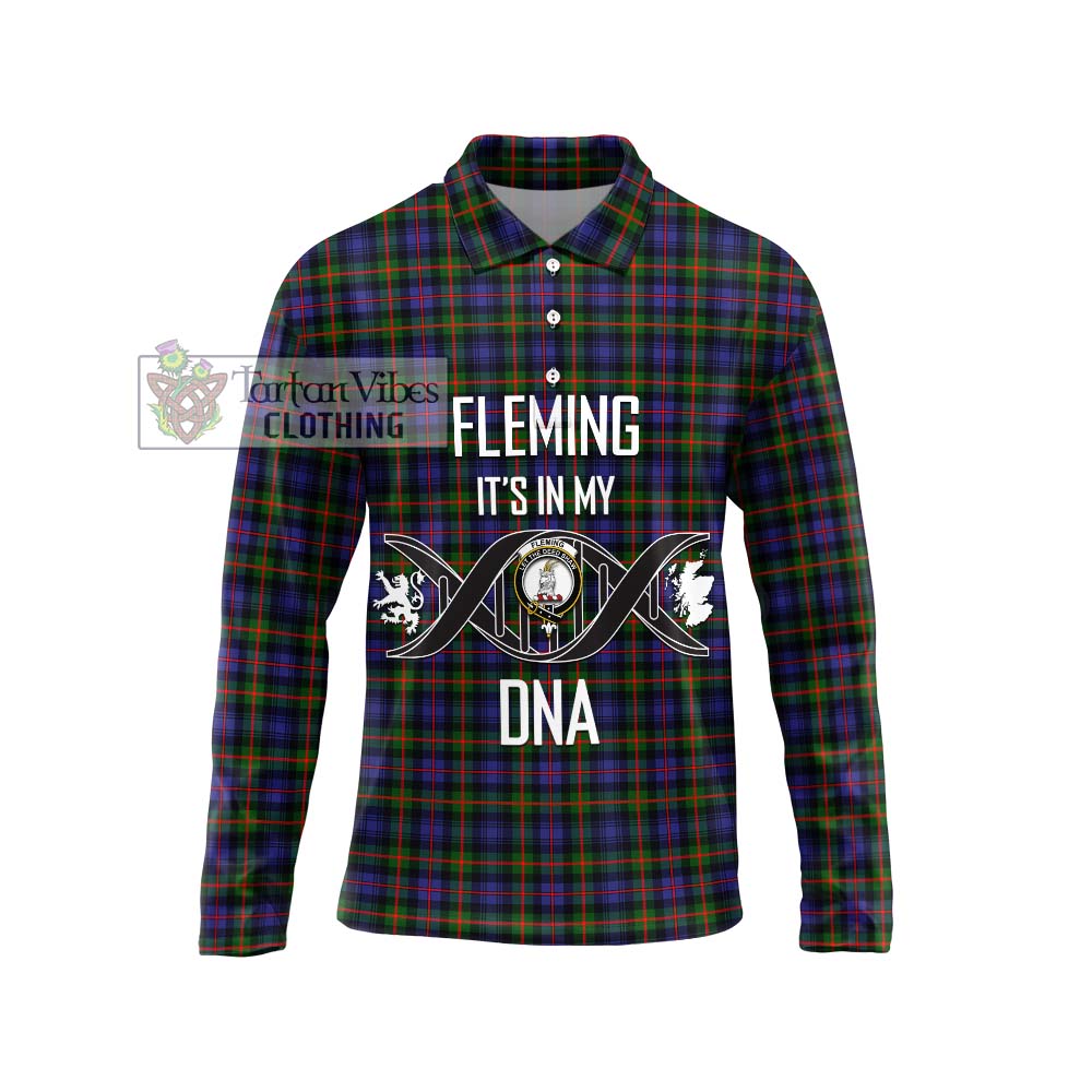 Fleming Tartan Long Sleeve Polo Shirt with Family Crest DNA In Me Style Unisex - Tartanvibesclothing Shop