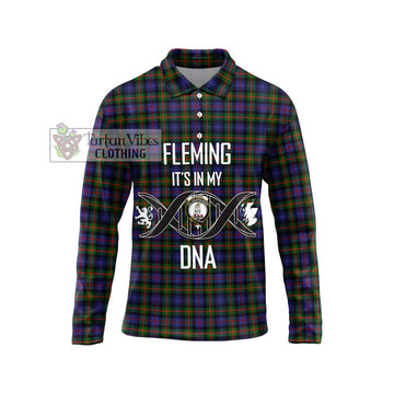 Fleming Tartan Long Sleeve Polo Shirt with Family Crest DNA In Me Style