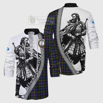 Fleming Tartan Clan Crest Ghillie Kilt Shirt with Highlander Warrior Celtic Style