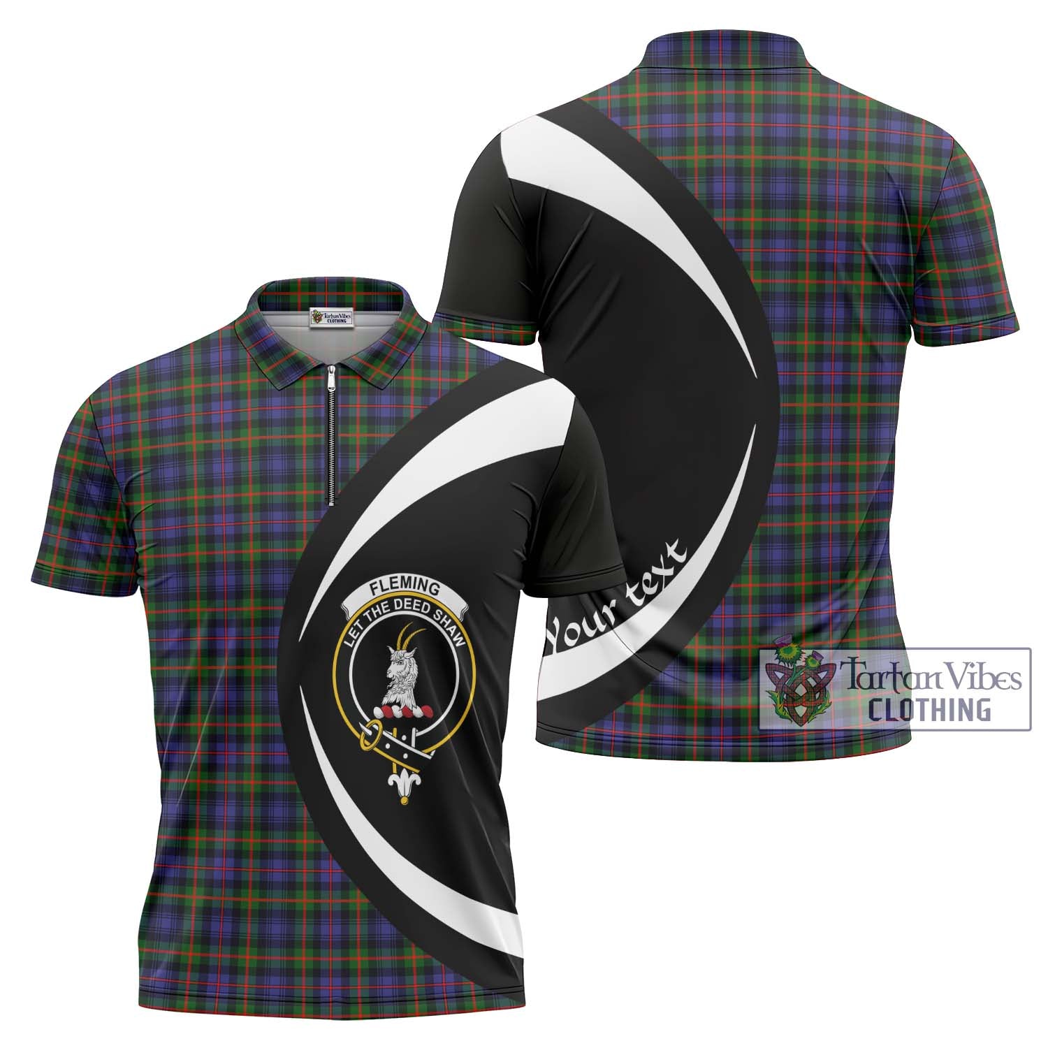 Tartan Vibes Clothing Fleming Tartan Zipper Polo Shirt with Family Crest Circle Style