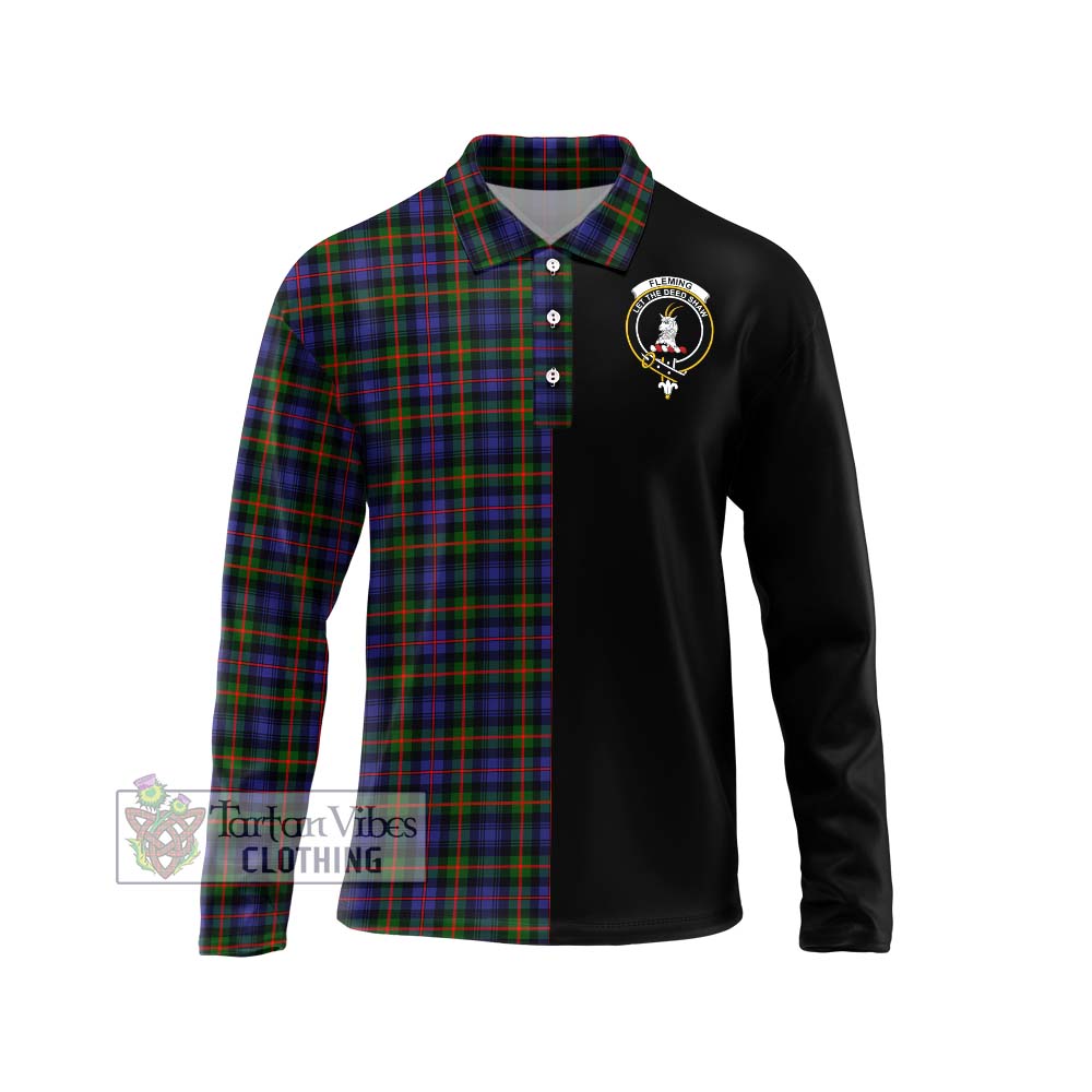 Fleming Tartan Long Sleeve Polo Shirt with Family Crest and Half Of Me Style Unisex - Tartanvibesclothing Shop