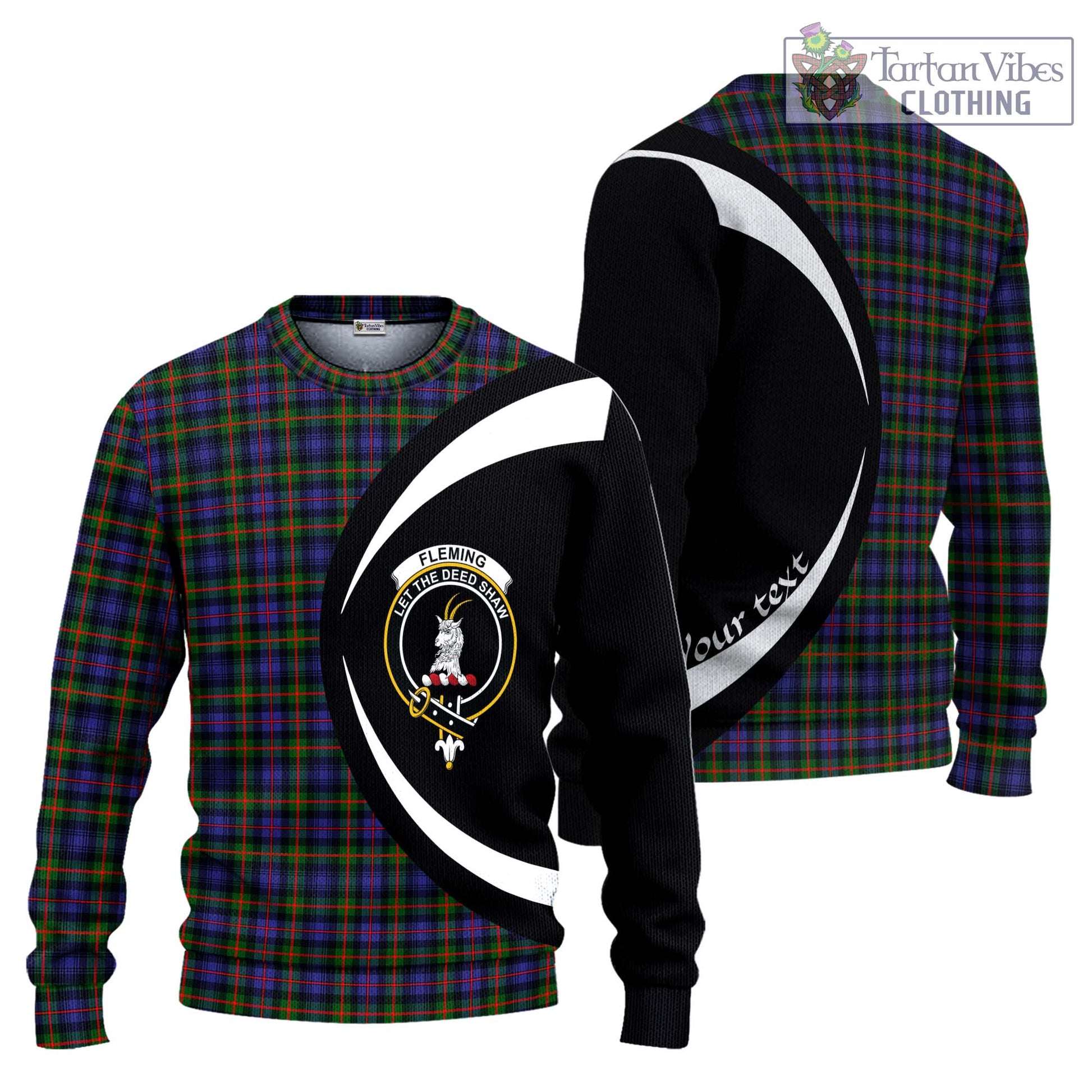 Fleming Tartan Ugly Sweater with Family Crest Circle Style Unisex - Tartan Vibes Clothing