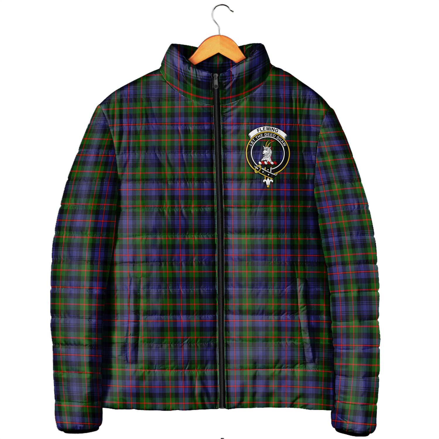 Fleming Tartan Padded Jacket with Family Crest Men's Padded Jacket - Tartan Vibes Clothing