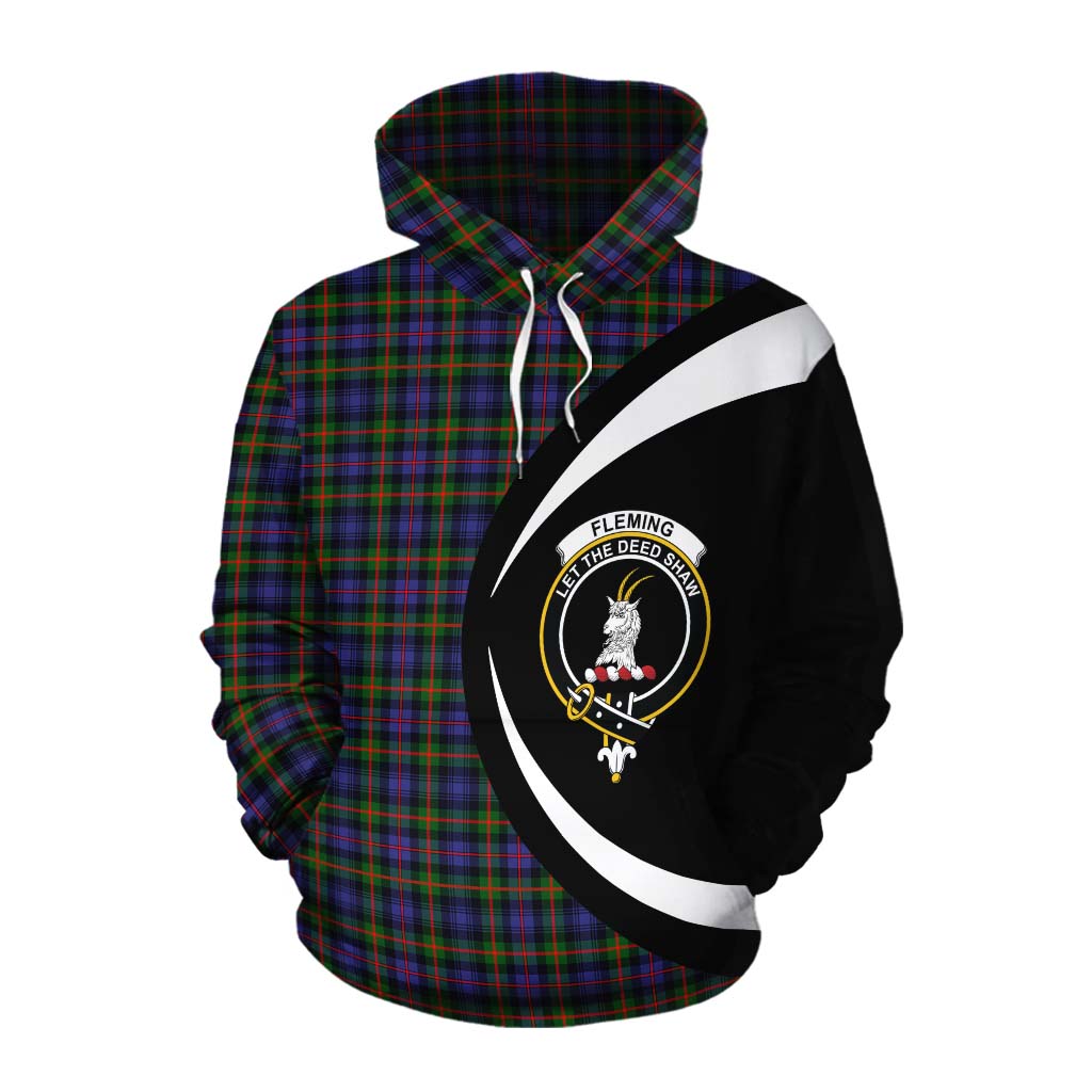 Tartan Vibes Clothing Fleming Tartan Cotton Hoodie with Family Crest Circle Style