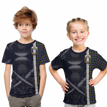 Fleming Tartan Kid T-Shirt with Family Crest Cross Sword Thistle Celtic Vibes