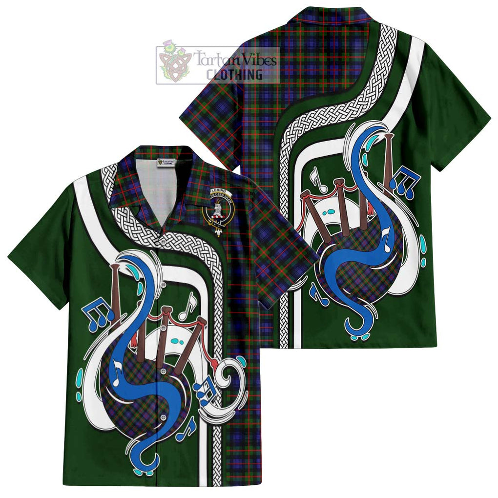 Fleming Tartan Short Sleeve Button Shirt with Epic Bagpipe Style Kid - Tartanvibesclothing Shop