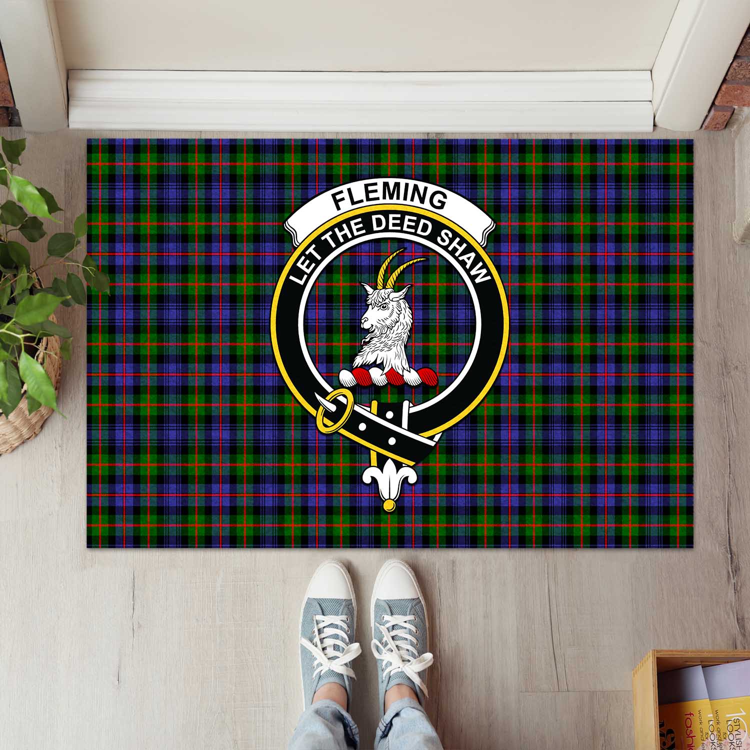 Fleming Tartan Door Mat with Family Crest - Tartanvibesclothing