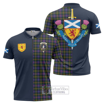 Fleming Tartan Zipper Polo Shirt Alba with Scottish Lion Royal Arm Half Style