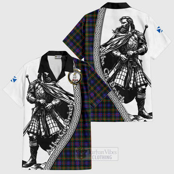 Fleming Tartan Clan Crest Short Sleeve Button Shirt with Highlander Warrior Celtic Style