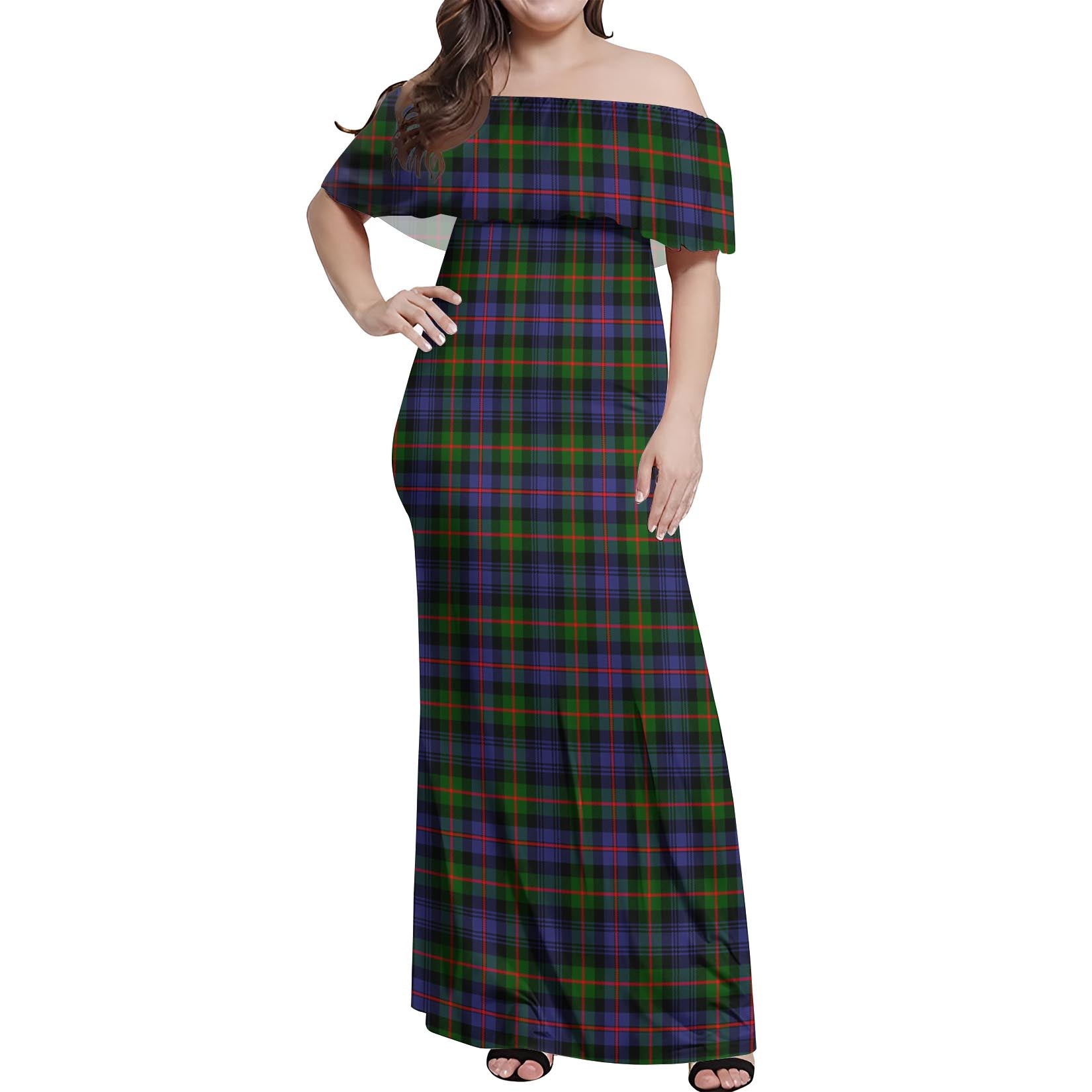 Fleming Tartan Off Shoulder Long Dress Women's Dress - Tartanvibesclothing