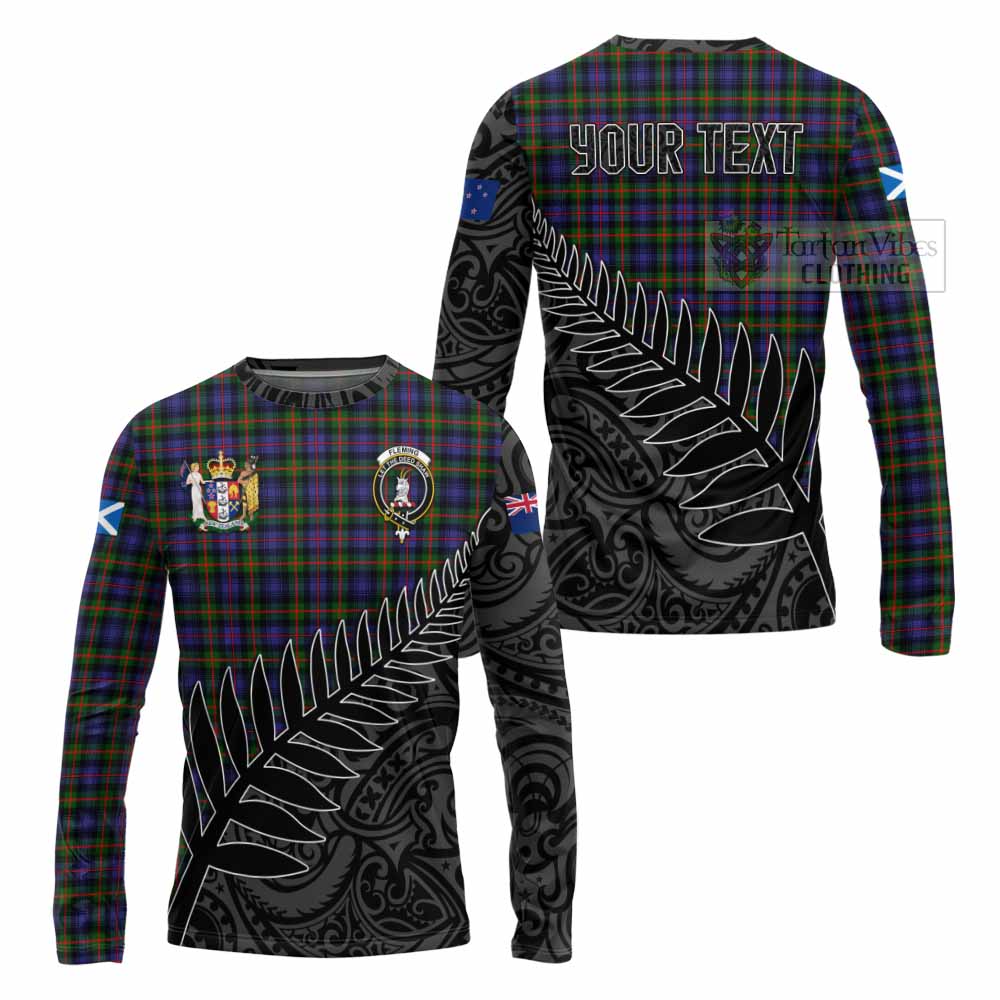 Tartan Vibes Clothing Fleming Crest Tartan Long Sleeve T-Shirt with New Zealand Silver Fern Half Style