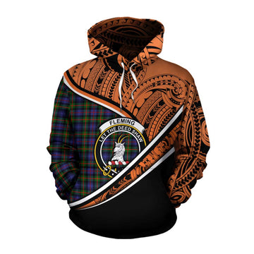 Fleming Crest Tartan Cotton Hoodie with Polynesian Vibes Style - Orange Version