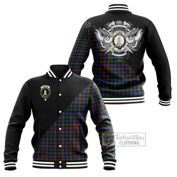 Fleming Tartan Baseball Jacket with Family Crest and Military Logo Style