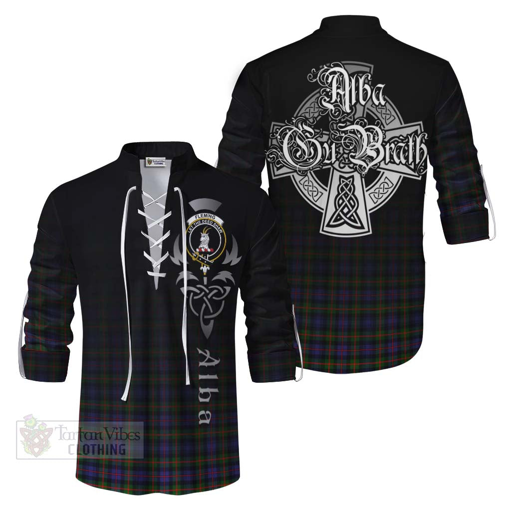 Tartan Vibes Clothing Fleming Tartan Ghillie Kilt Shirt Featuring Alba Gu Brath Family Crest Celtic Inspired