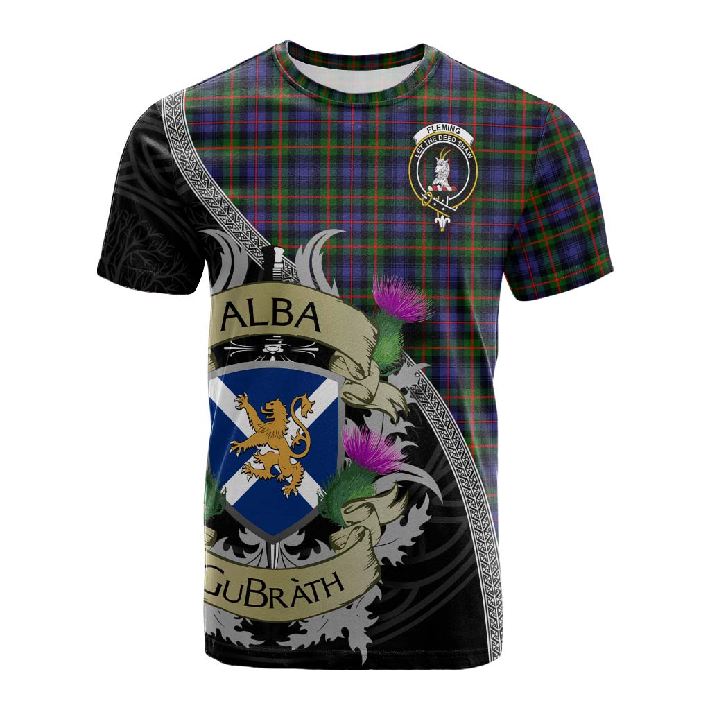 Fleming Tartan Family Crest Cotton T-shirt Lion Rampant Royal Thistle Shield Celtic Inspired Kid's Shirt - Tartan Vibes Clothing