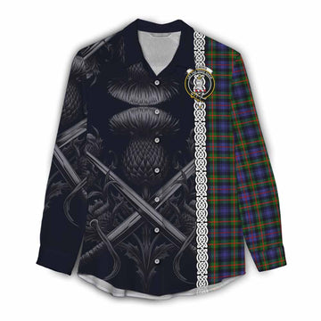 Fleming Tartan Women's Casual Shirt with Family Crest Cross Sword Thistle Celtic Vibes