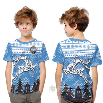 Fleming Clan Christmas Kid T-Shirt Celtic Reindeer Style