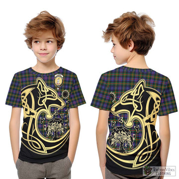 Fleming Tartan Kid T-Shirt with Family Crest Celtic Wolf Style