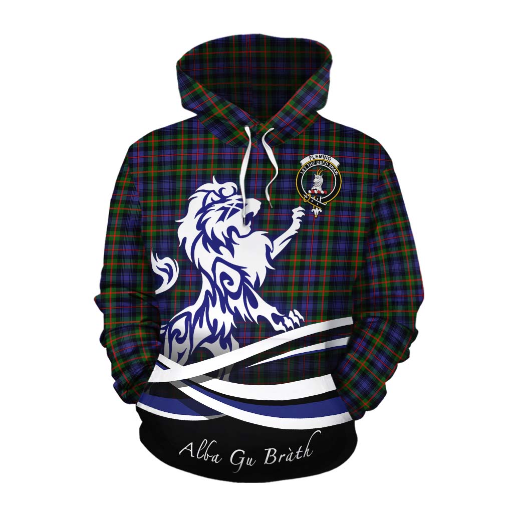 Tartan Vibes Clothing Fleming Tartan Cotton Hoodie with Alba Gu Brath Regal Lion Emblem