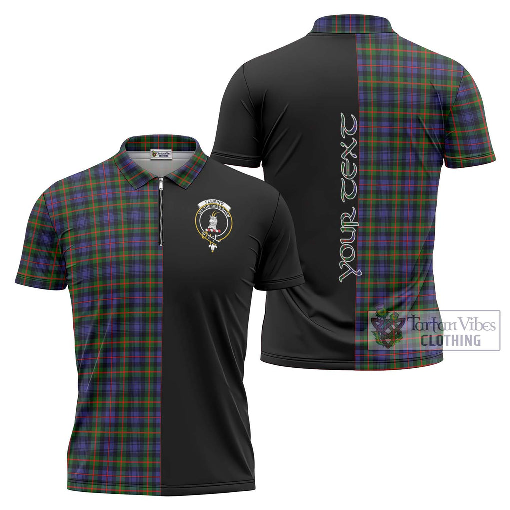 Fleming Tartan Zipper Polo Shirt with Family Crest and Half Of Me Style Unisex - Tartanvibesclothing Shop