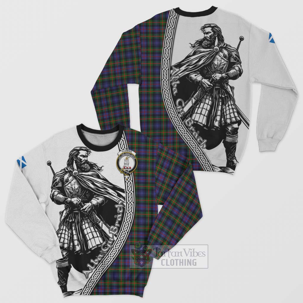 Tartan Vibes Clothing Fleming Tartan Clan Crest Sweatshirt with Highlander Warrior Celtic Style