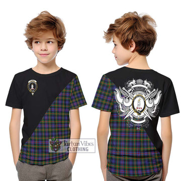 Fleming Tartan Kid T-Shirt with Family Crest and Military Logo Style