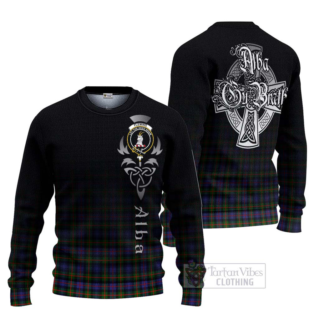 Tartan Vibes Clothing Fleming Tartan Knitted Sweater Featuring Alba Gu Brath Family Crest Celtic Inspired