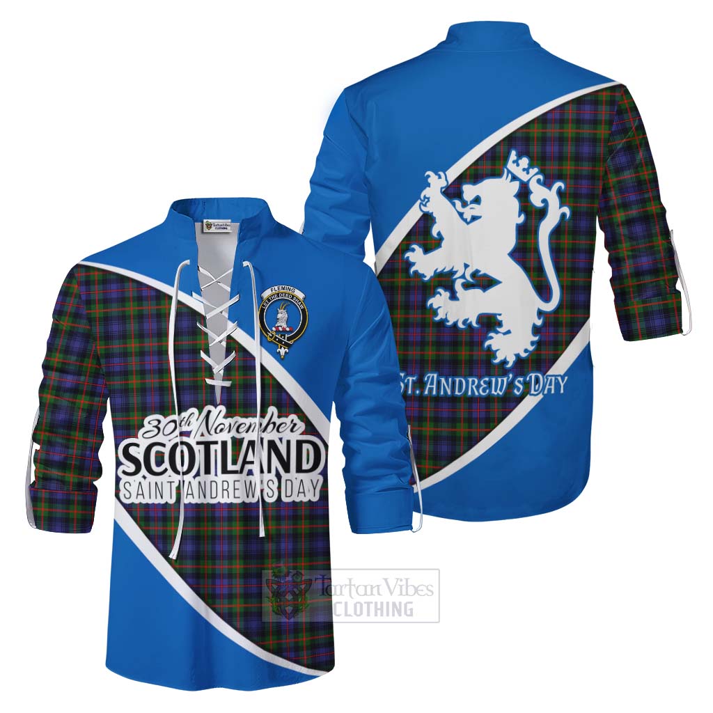 Tartan Vibes Clothing Fleming Family Crest Tartan Ghillie Kilt Shirt Celebrate Saint Andrew's Day in Style