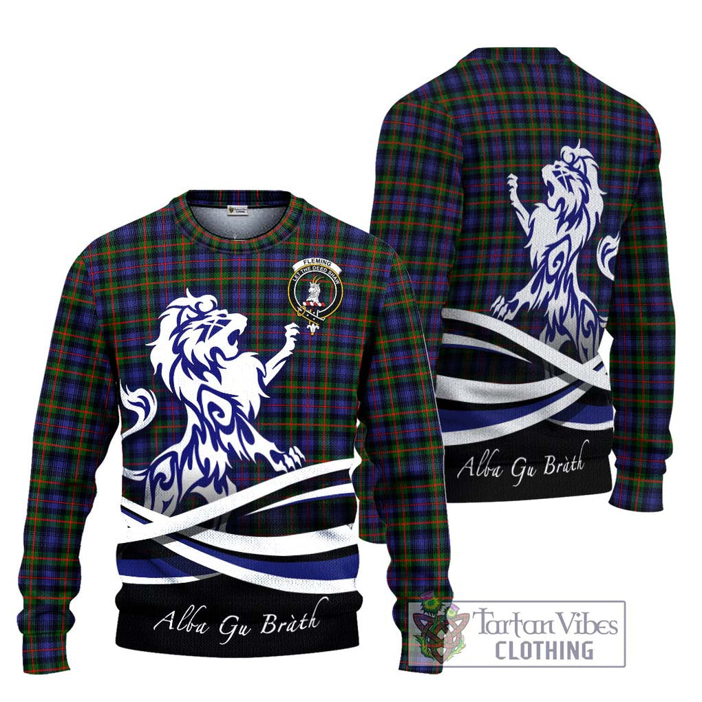 Fleming Tartan Knitted Sweater with Alba Gu Brath Regal Lion Emblem Unisex - Tartanvibesclothing Shop