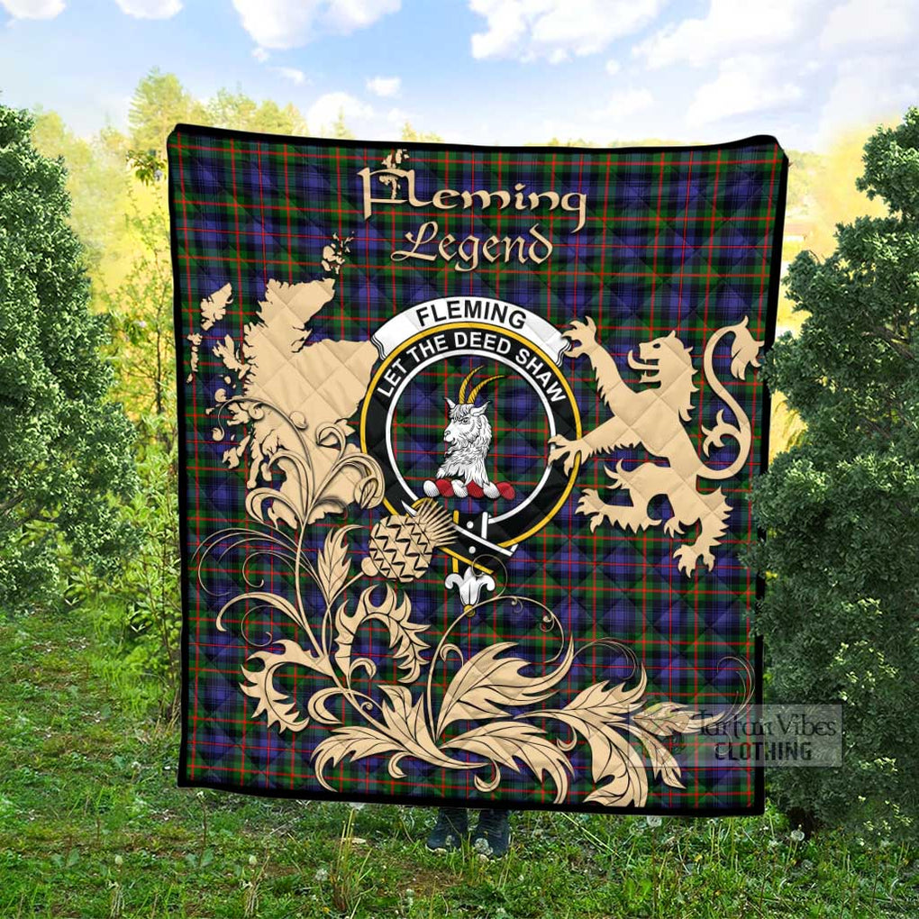 Tartan Vibes Clothing Fleming Tartan Quilt with Family Crest and Scottish Symbol Style