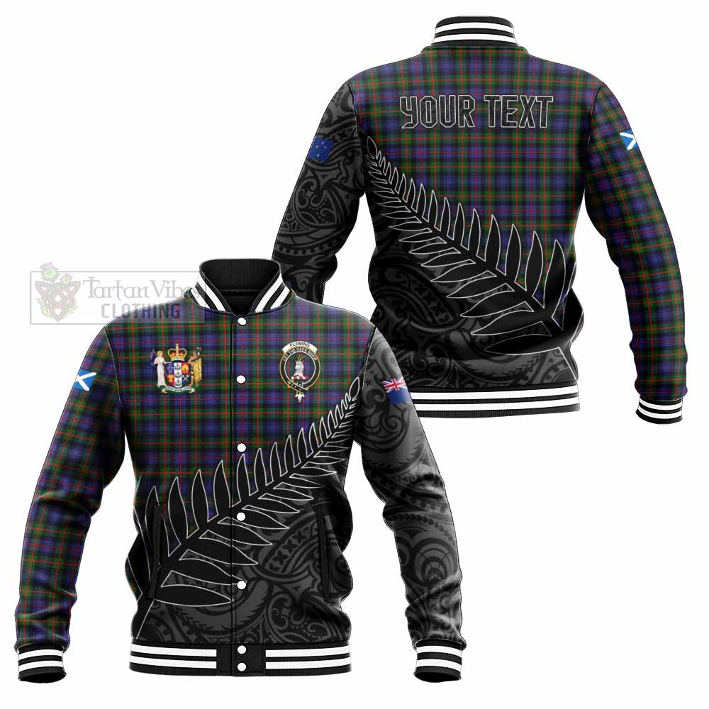 Tartan Vibes Clothing Fleming Crest Tartan Baseball Jacket with New Zealand Silver Fern Half Style