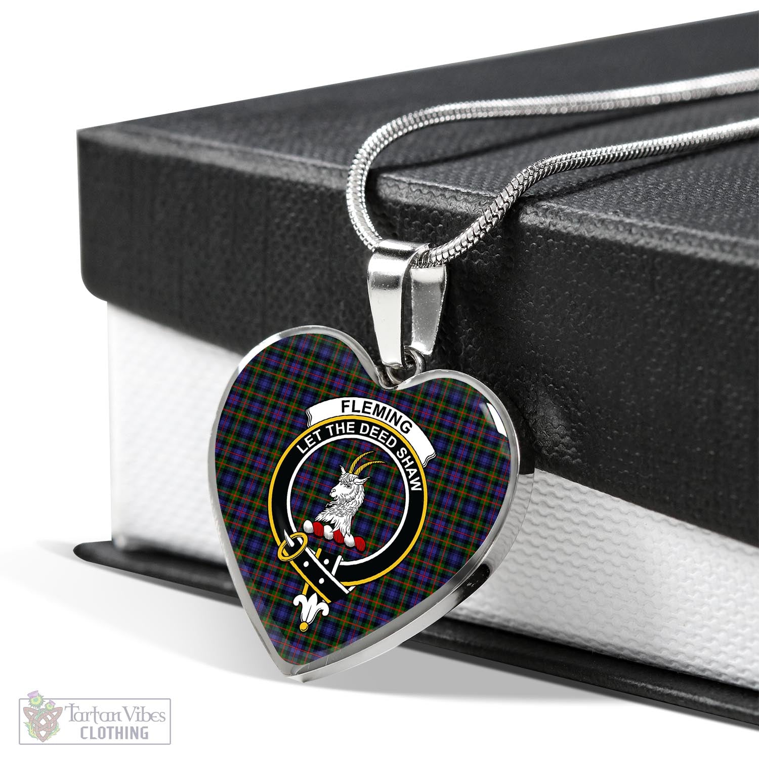 Tartan Vibes Clothing Fleming Tartan Heart Necklace with Family Crest