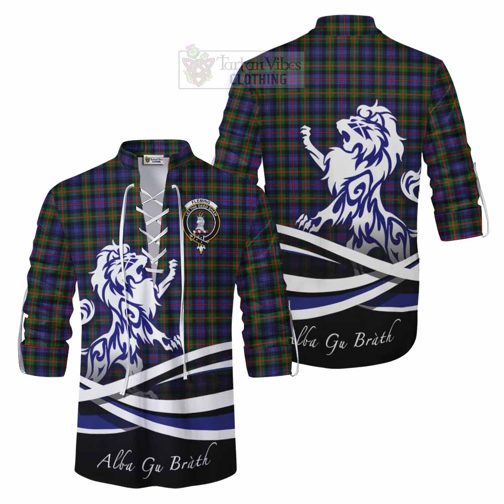 Tartan Vibes Clothing Fleming Tartan Ghillie Kilt Shirt with Alba Gu Brath Regal Lion Emblem