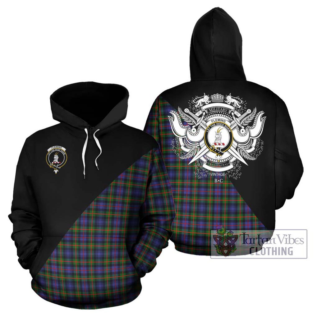 Fleming Tartan Hoodie with Family Crest and Military Logo Style Zip Hoodie - Tartanvibesclothing Shop