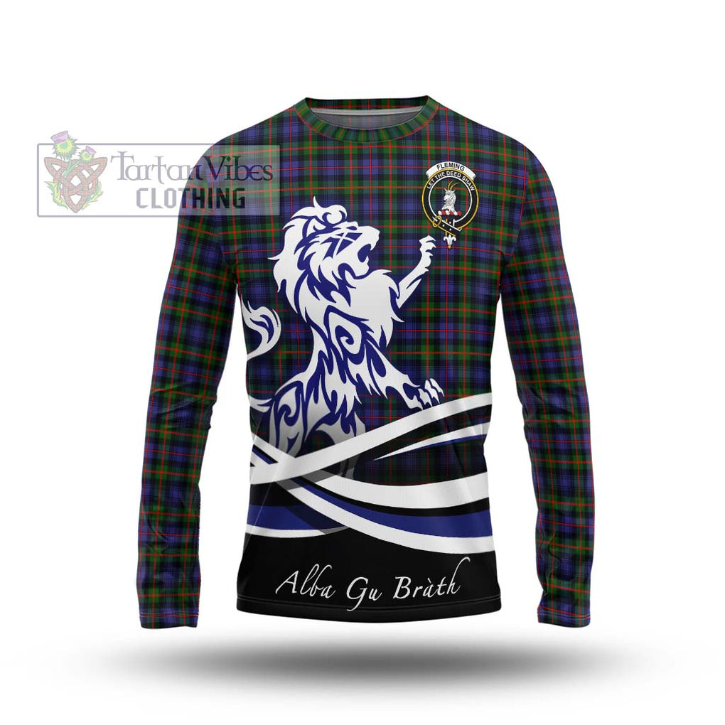 Fleming Tartan Long Sleeve T-Shirt with Alba Gu Brath Regal Lion Emblem Unisex - Tartanvibesclothing Shop